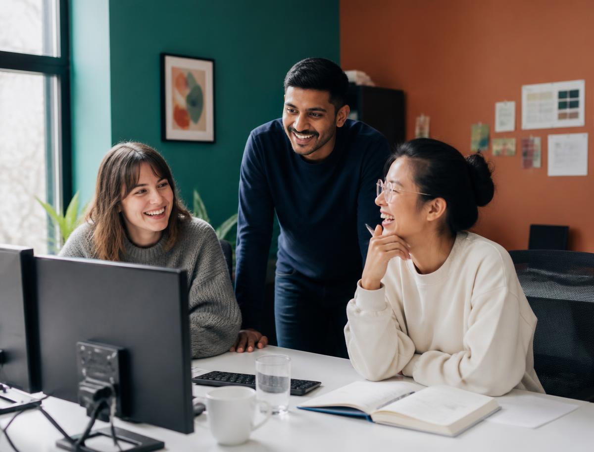 A small team working together on client content